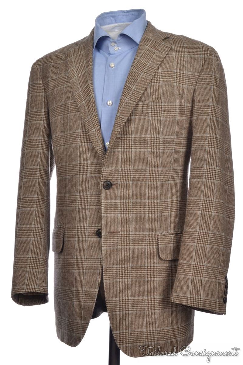 BOGLIOLI COAT Brown Plaid Check 100% Wool Mens Blazer Sport Coat