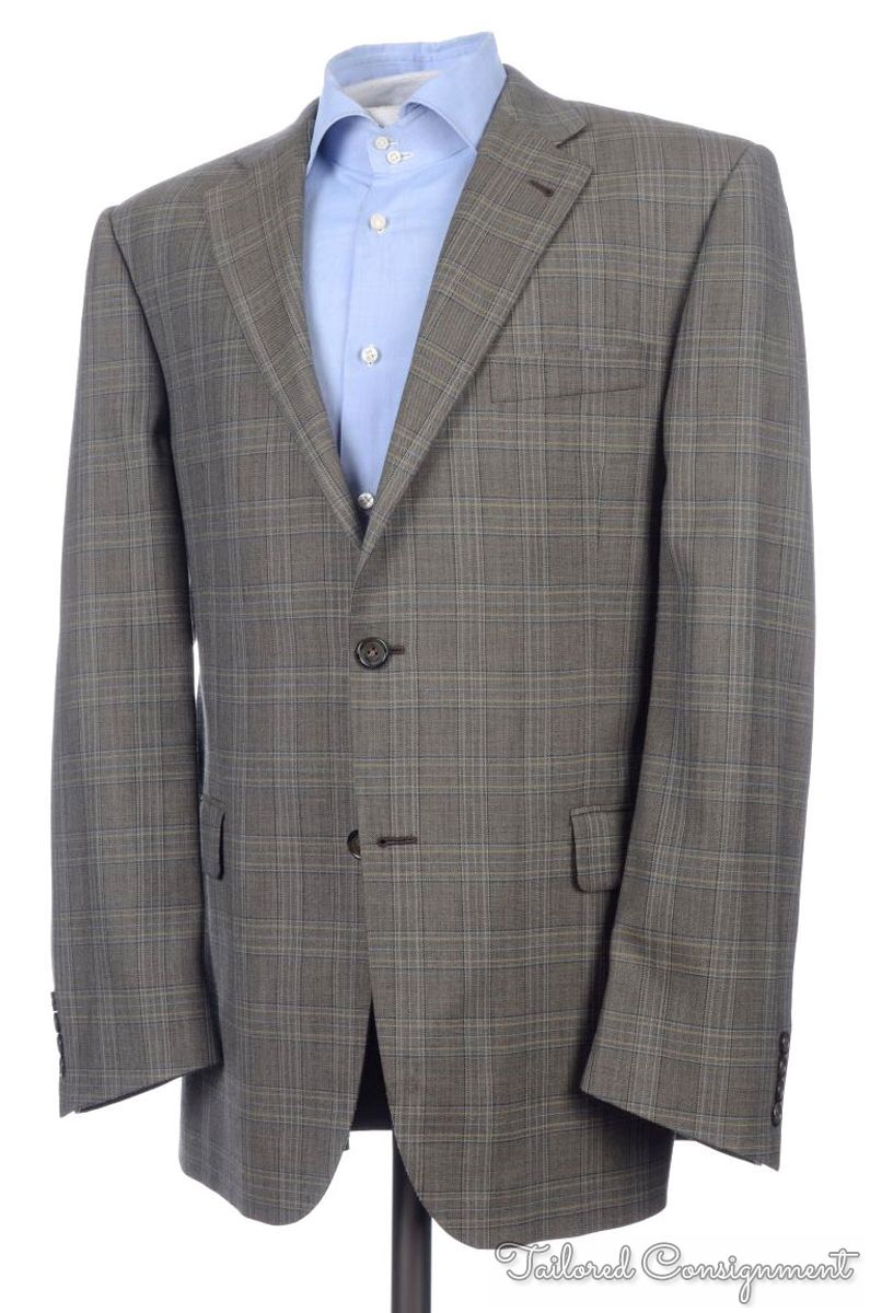 BURBERRY Brown Plaid Check Wool Mens Dual Vent Blazer Sport Coat Jacket