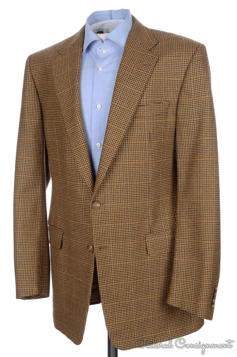 HICKEY FREEMAN Recent Brown Houndstooth Check Wool Blazer Sport Coat ...