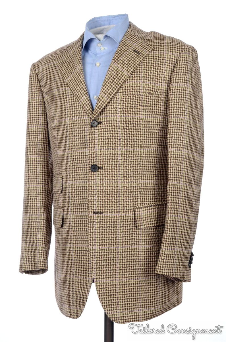 ALFRED DUNHILL Caruso Brown Houndstooth TWEED Blazer Sport Coat Jacket ...
