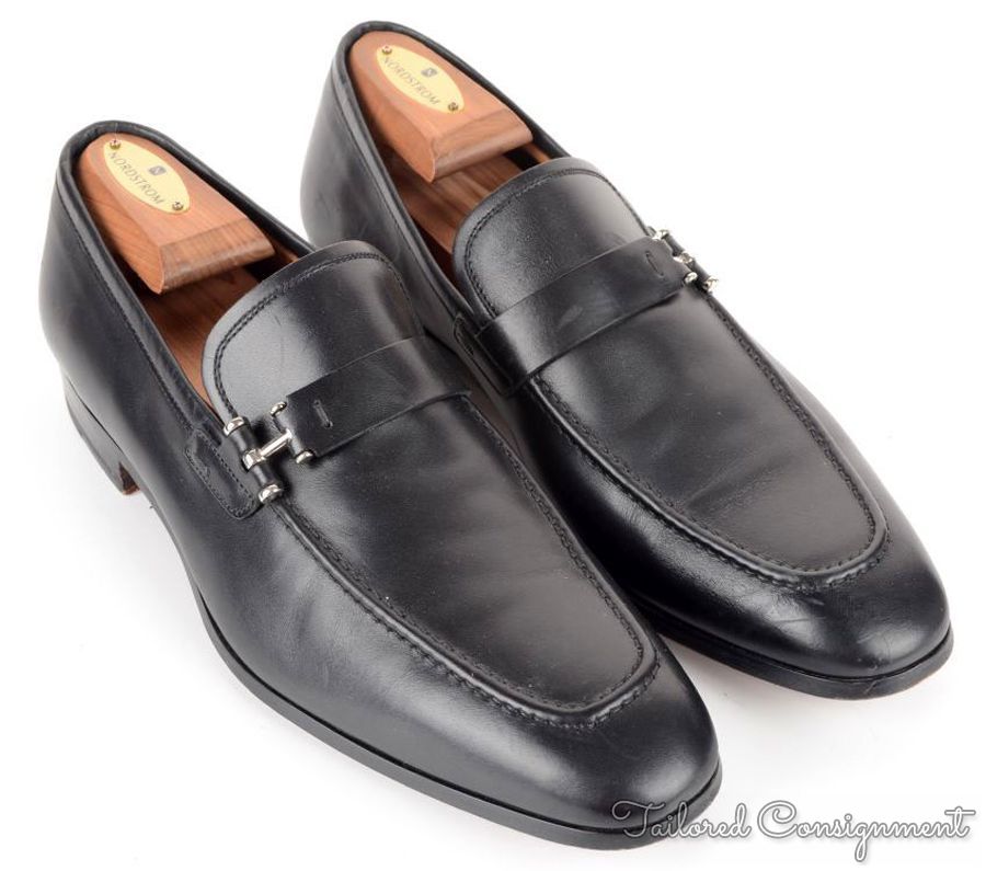 MAGNANNI Solid Black Strap Loafer Leather Mens Dress Shoes - 8 M | eBay