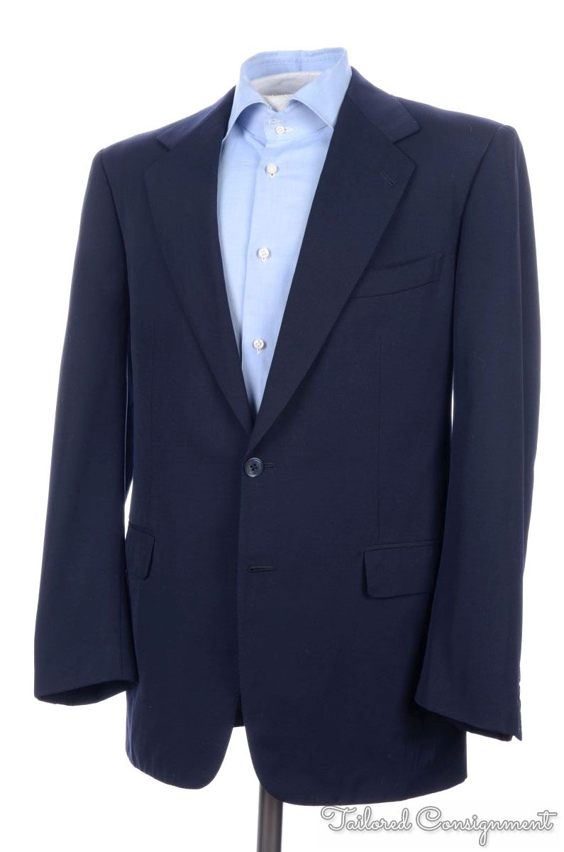 BIJAN by Isaia Solid Blue 100% Wool Dual Vent Blazer Sport Coat Jacket ...