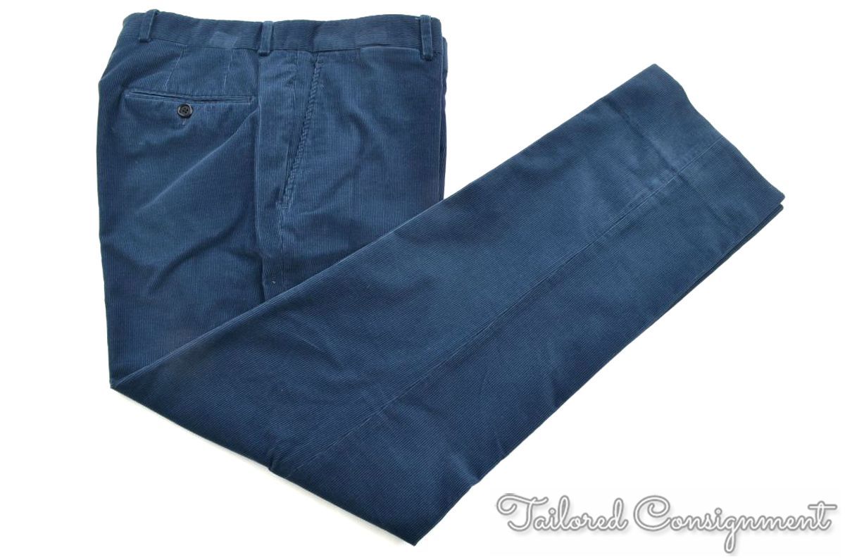 BARNEYS NEW YORK bluee Corduroy Cotton FLAT FRONT Luxury Pants Trousers - 34 BARNEYS NEW YORK bluee Corduroy Cotton FLAT FRONT Luxury Pants Trousers - 34