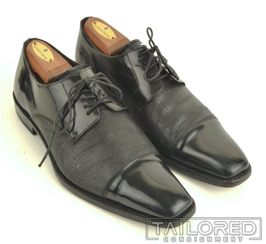 MEZLAN Solid Black Leather Mens Cap Toe 