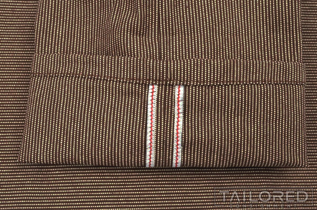 NWT JAY KOS Brown White Striped SLIM 100% Cotton SELVEDGED Mens Jeans 32 