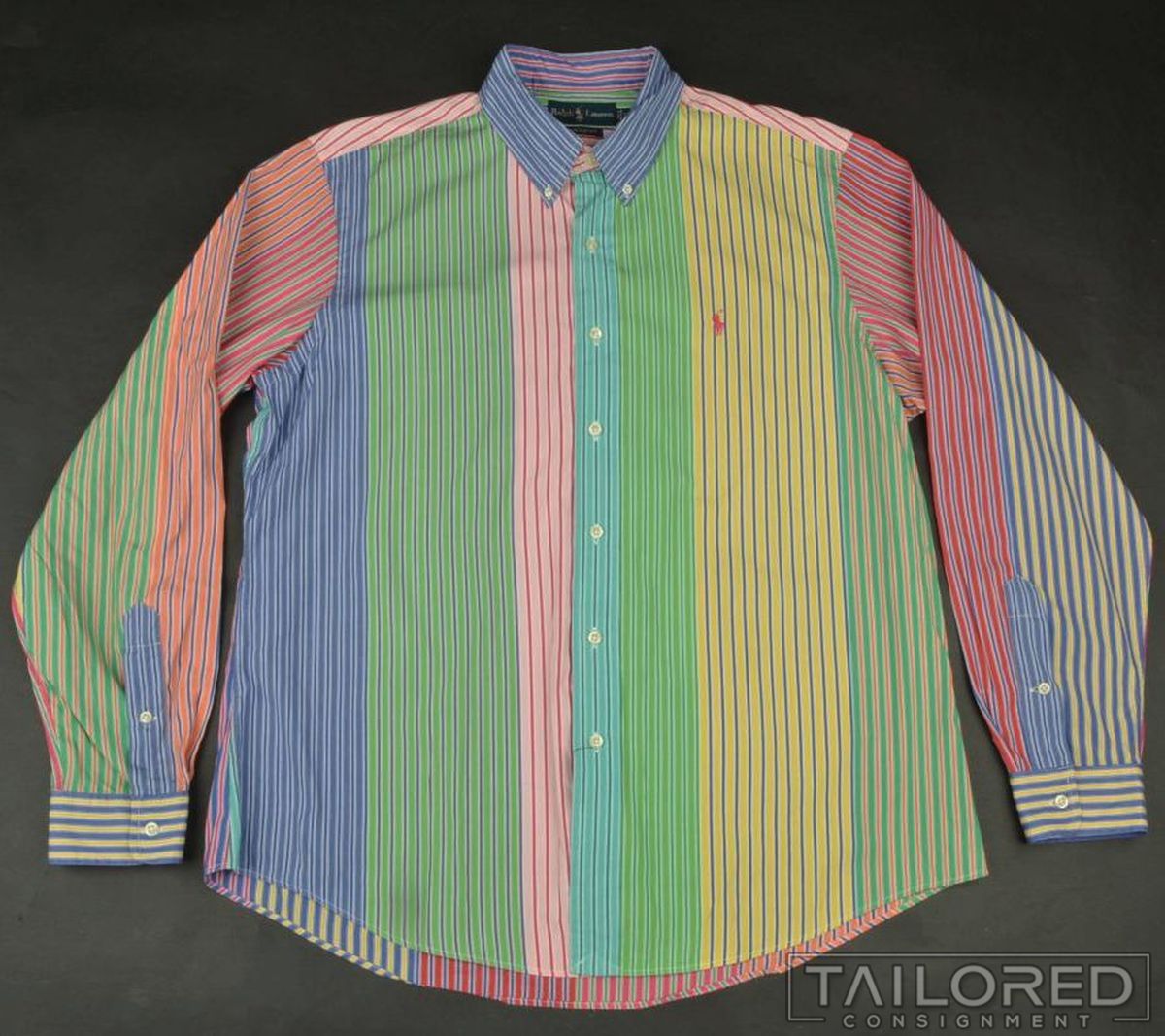 RALPH LAUREN Colorful Striped Custom Fit Cotton Mens Luxury Dress Shirt ...