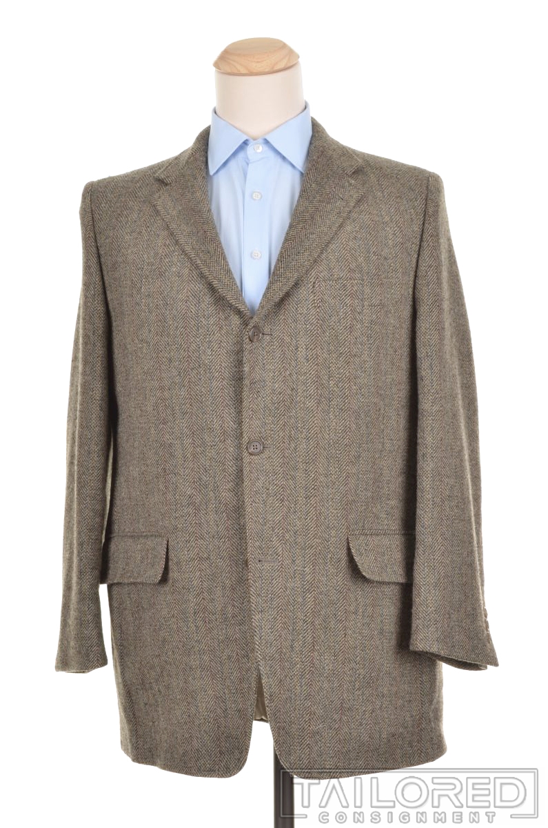 J. PRESS Gray Striped TWEED Herringbone Wool Blazer Sport Coat Jacket - 40 42 L - Picture 2 of 9