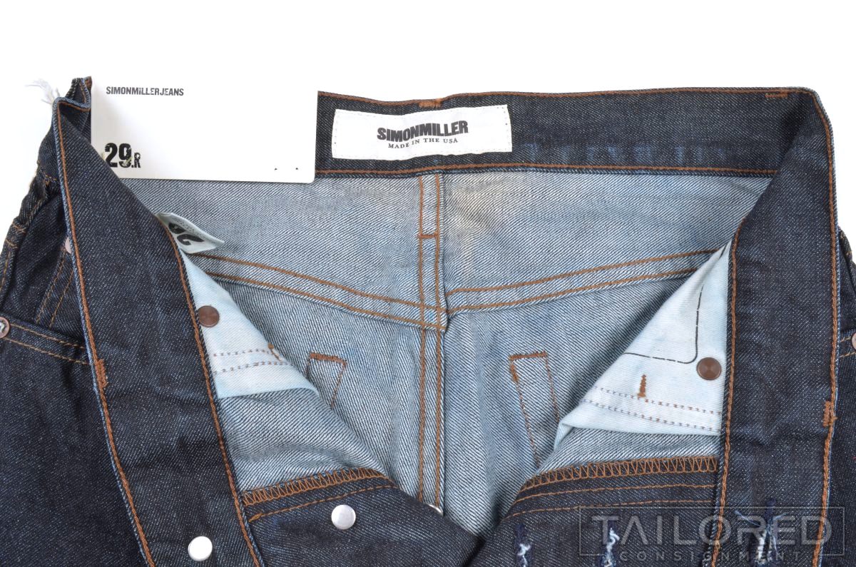 NWT - SIMON MILLER Solid Blue Denim Cotton Mens Pants Jeans